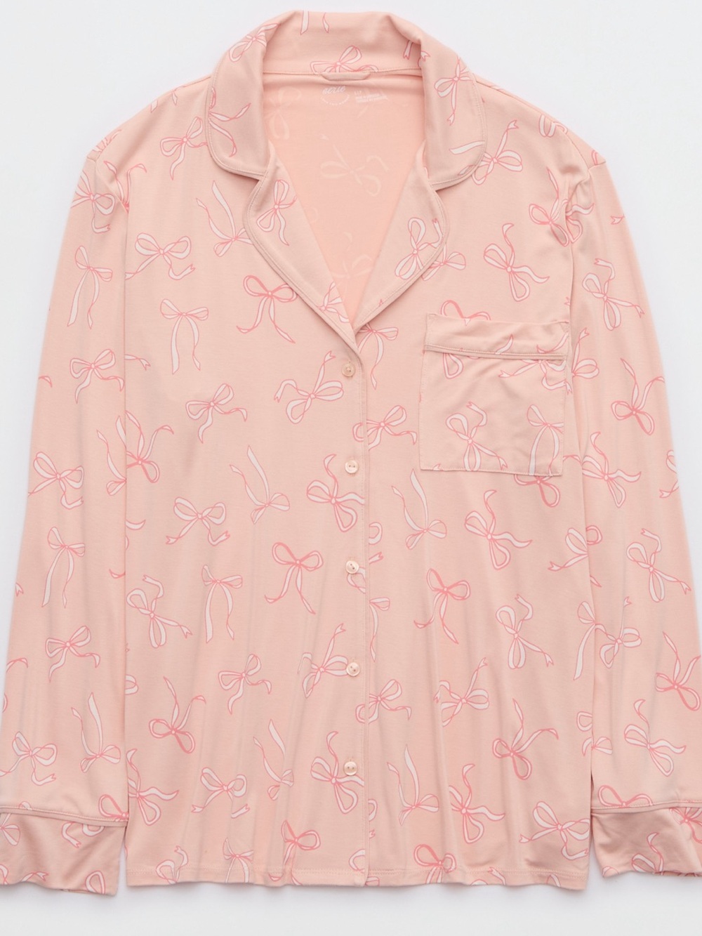 Aerie Real Soft® Pajama Shirt-Size XL-Dusty Pink with Bows